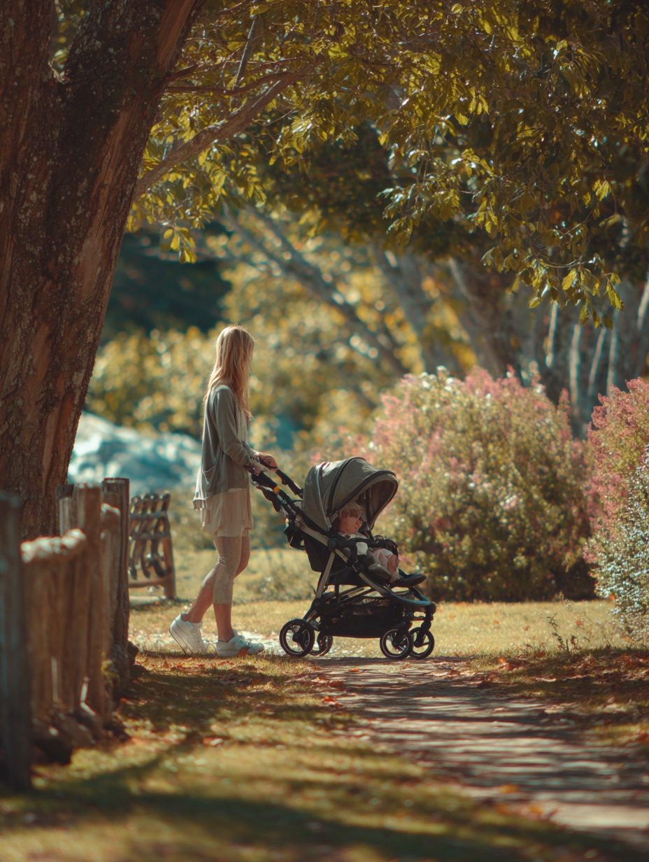 mother with stroller in park